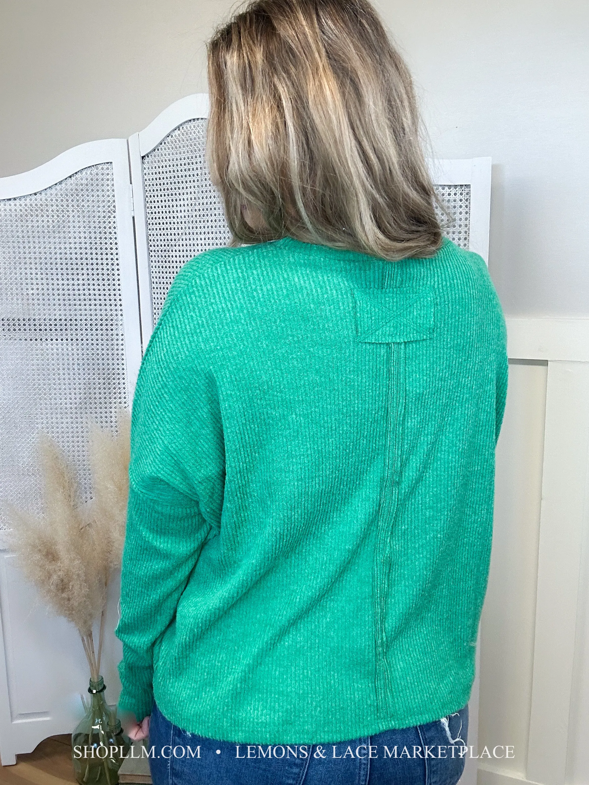 Kelly Green Ribbed Dolman Sweater