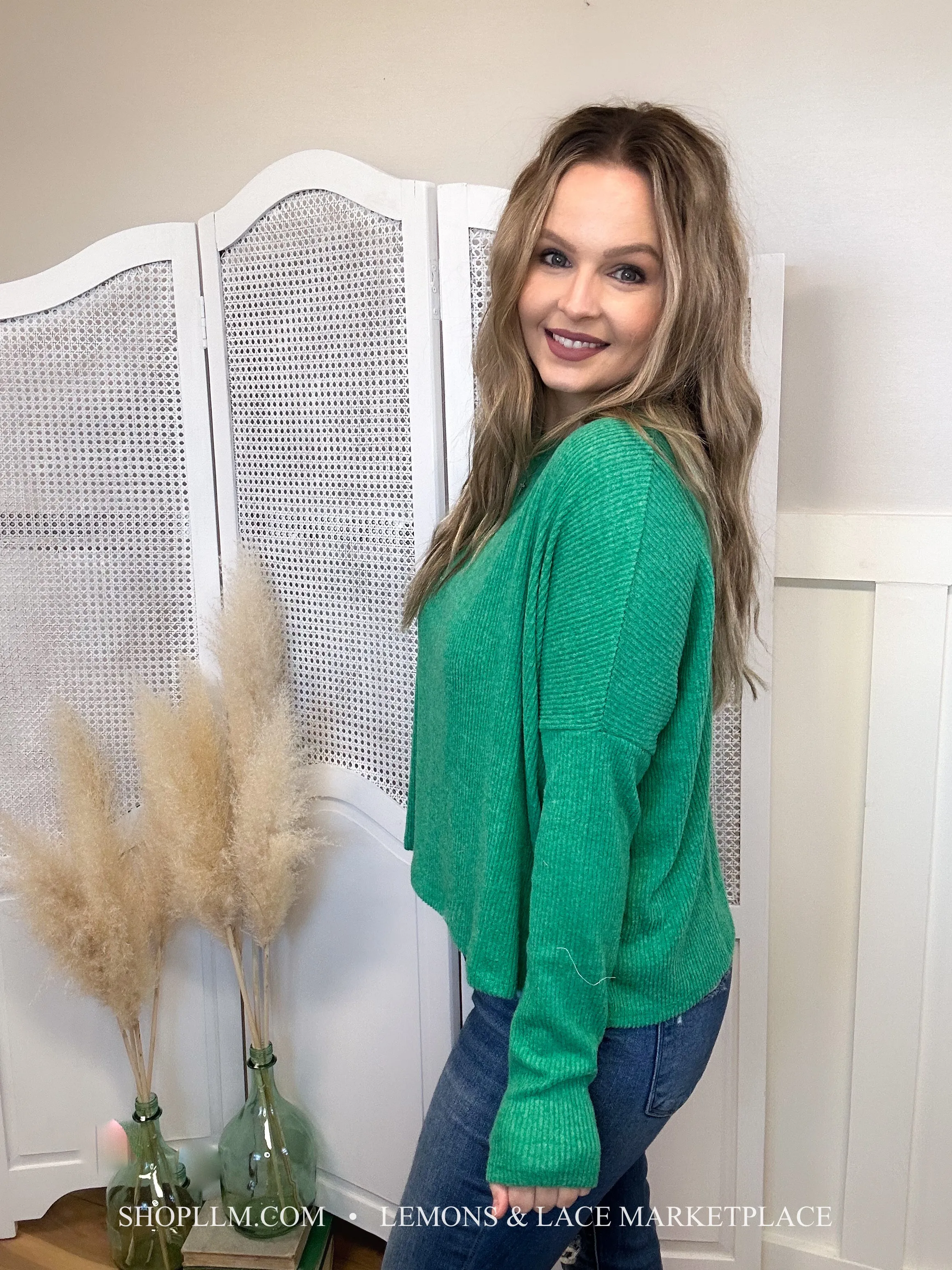 Kelly Green Ribbed Dolman Sweater