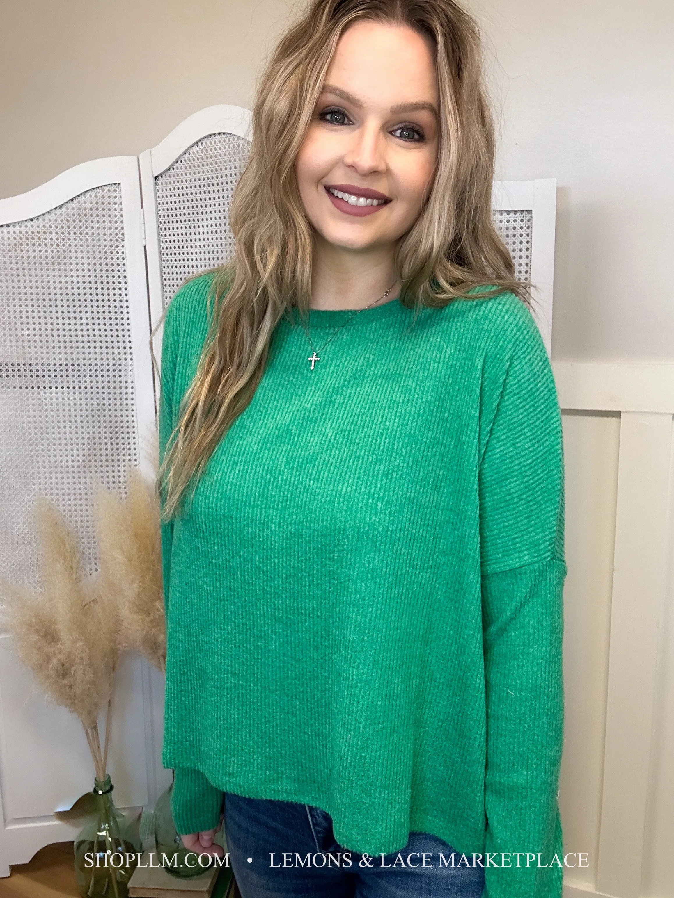 Kelly Green Ribbed Dolman Sweater