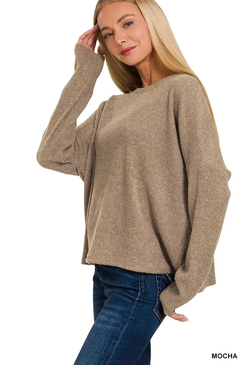 Kelly Grn Ribbed Dolman Sweater