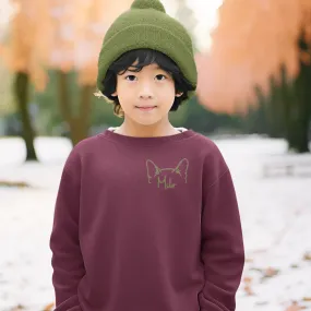 Kids Maroon Custom Embroidered Crewneck Sweatshirt - Cat Ears with Name