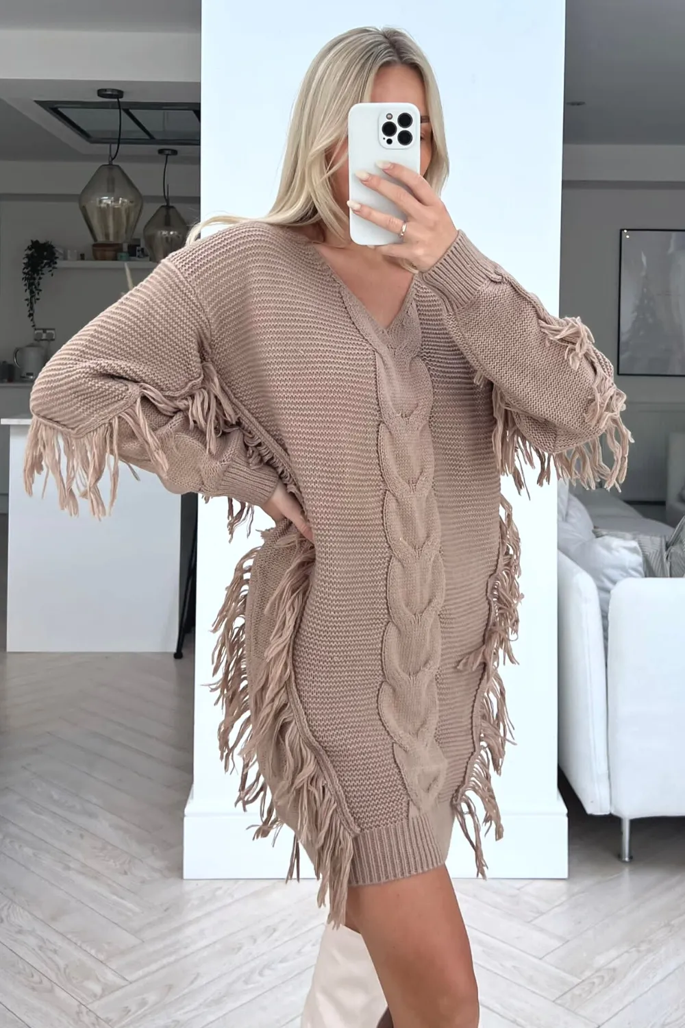 Krissy beige cable knitted jumper dress