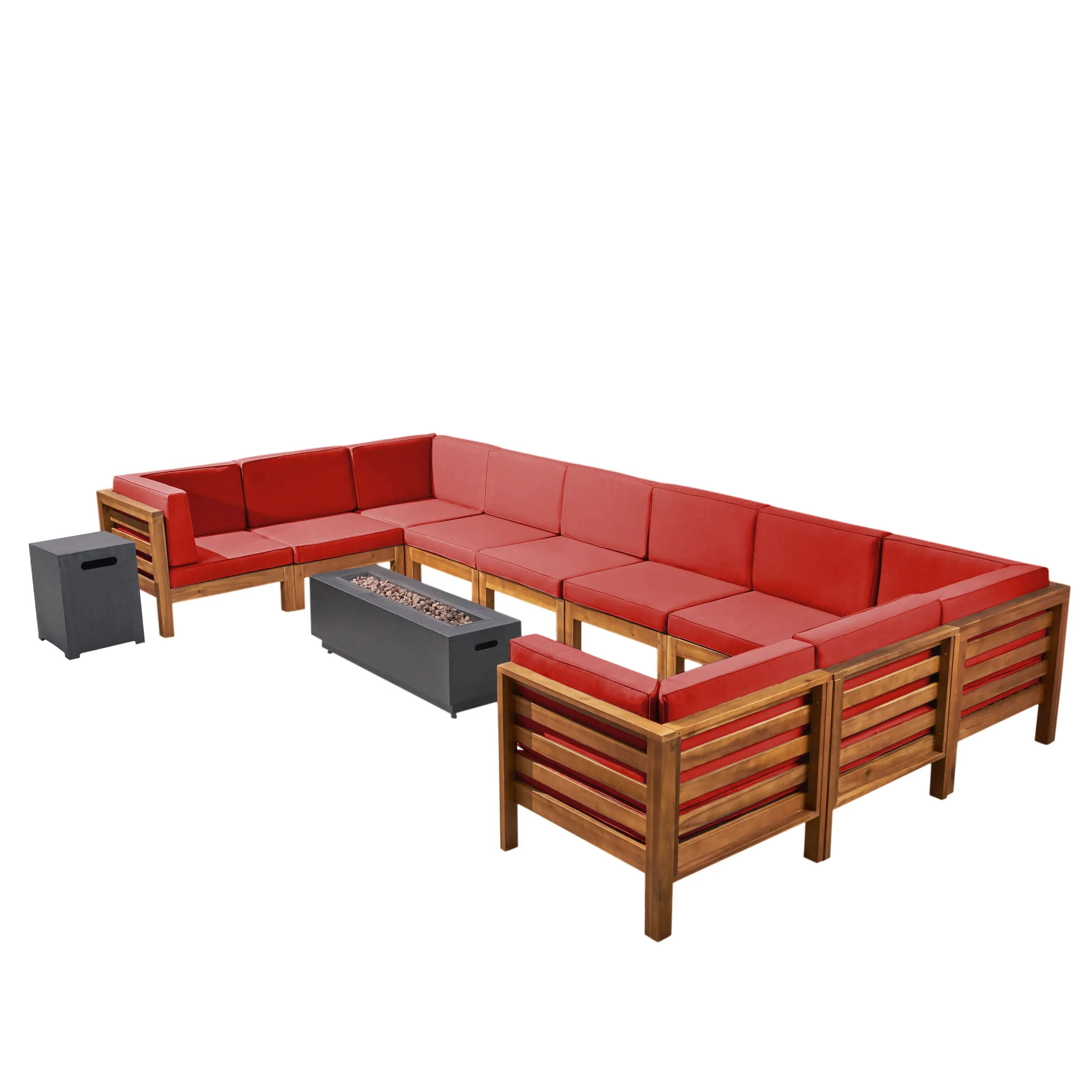 Krystin Outdoor 12 Piece U-Shaped Sectional Sofa Set with Fire Pit