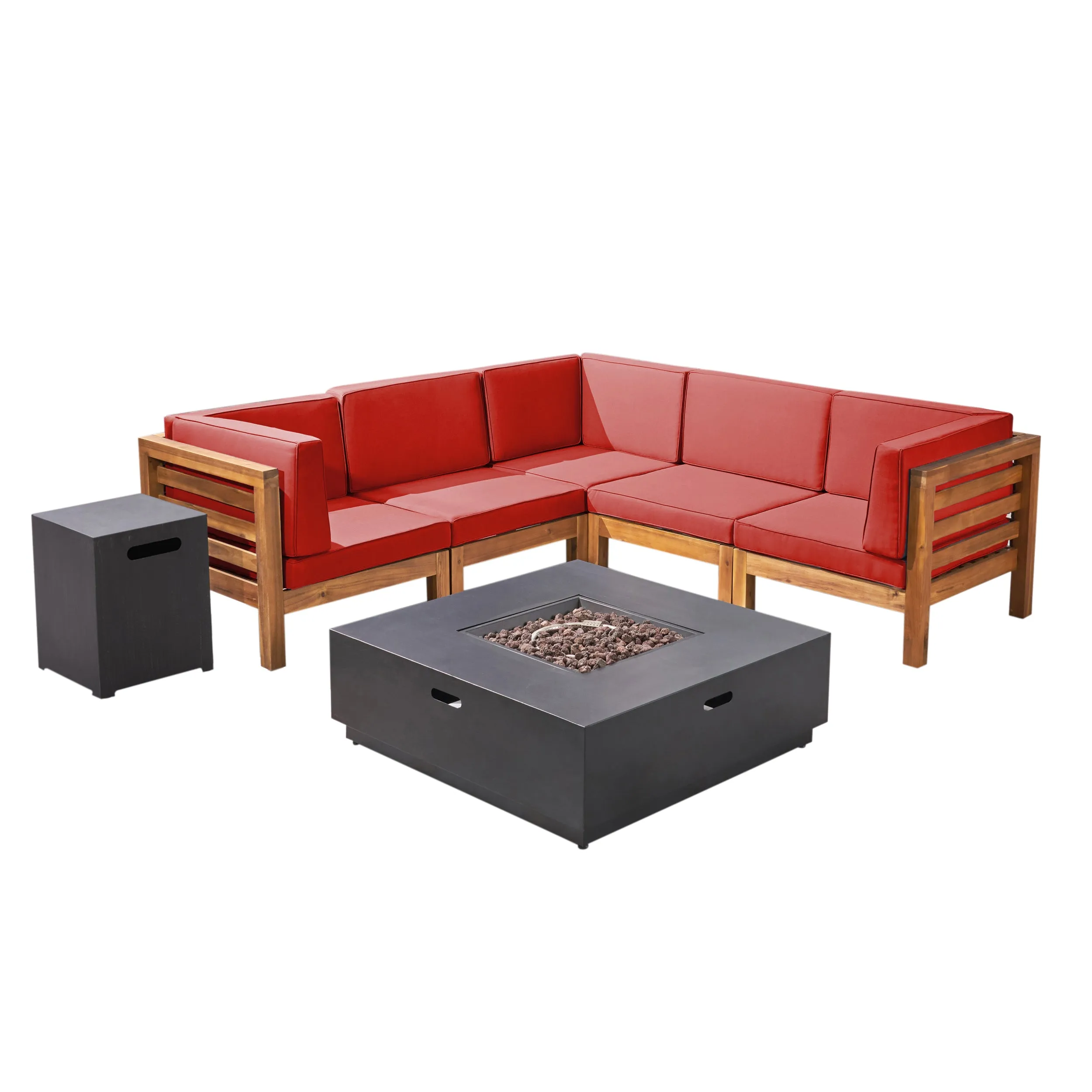 Krystin Outdoor V-Shaped Sectional Sofa Set with Fire Pit