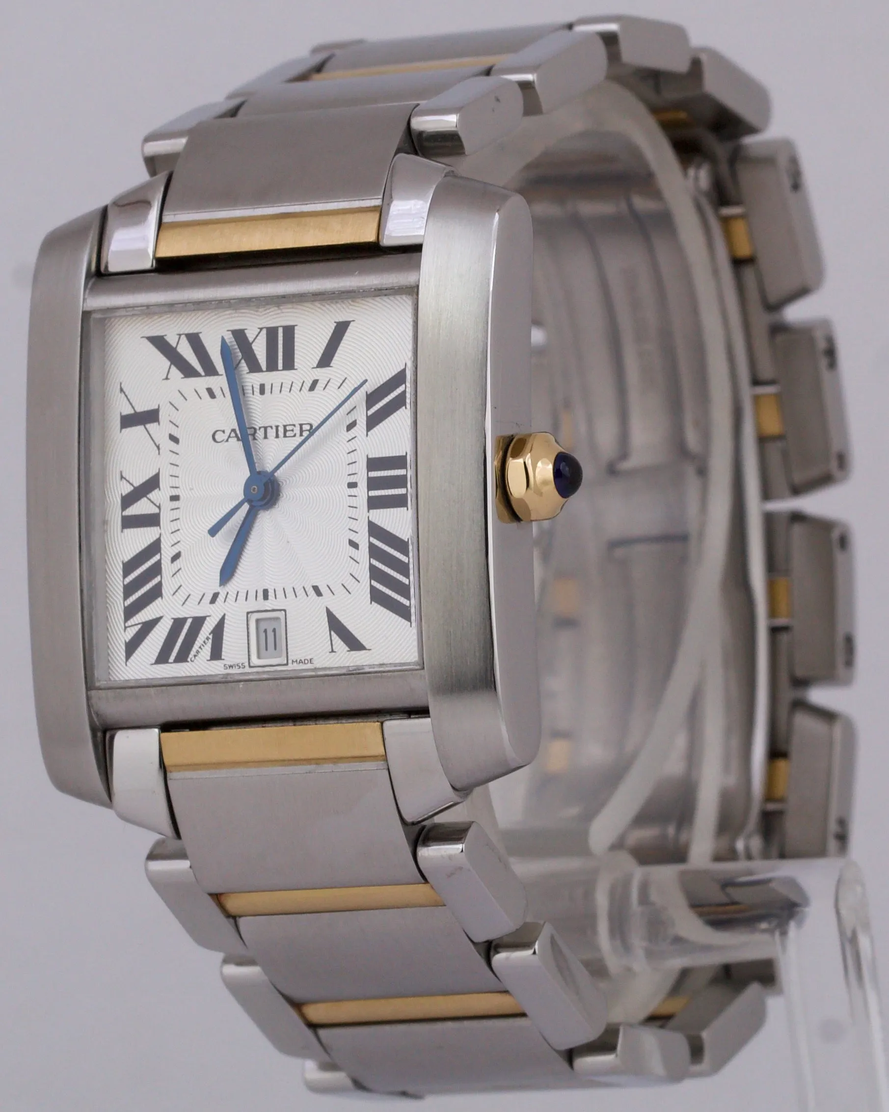 Ladies Cartier Tank Francaise Two-Tone 18K Gold Stainless Silver Guilloche 2302