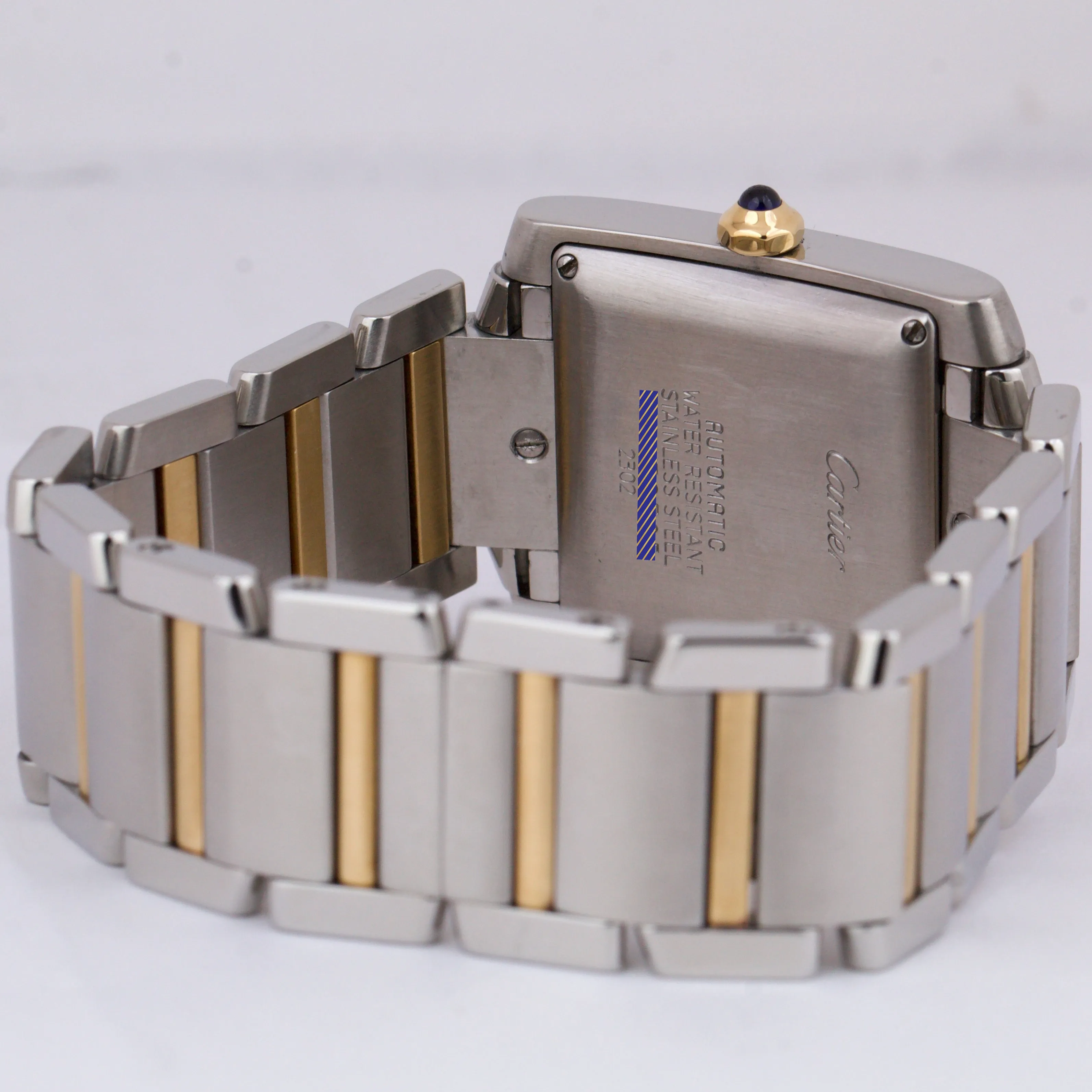 Ladies Cartier Tank Francaise Two-Tone 18K Gold Stainless Silver Guilloche 2302