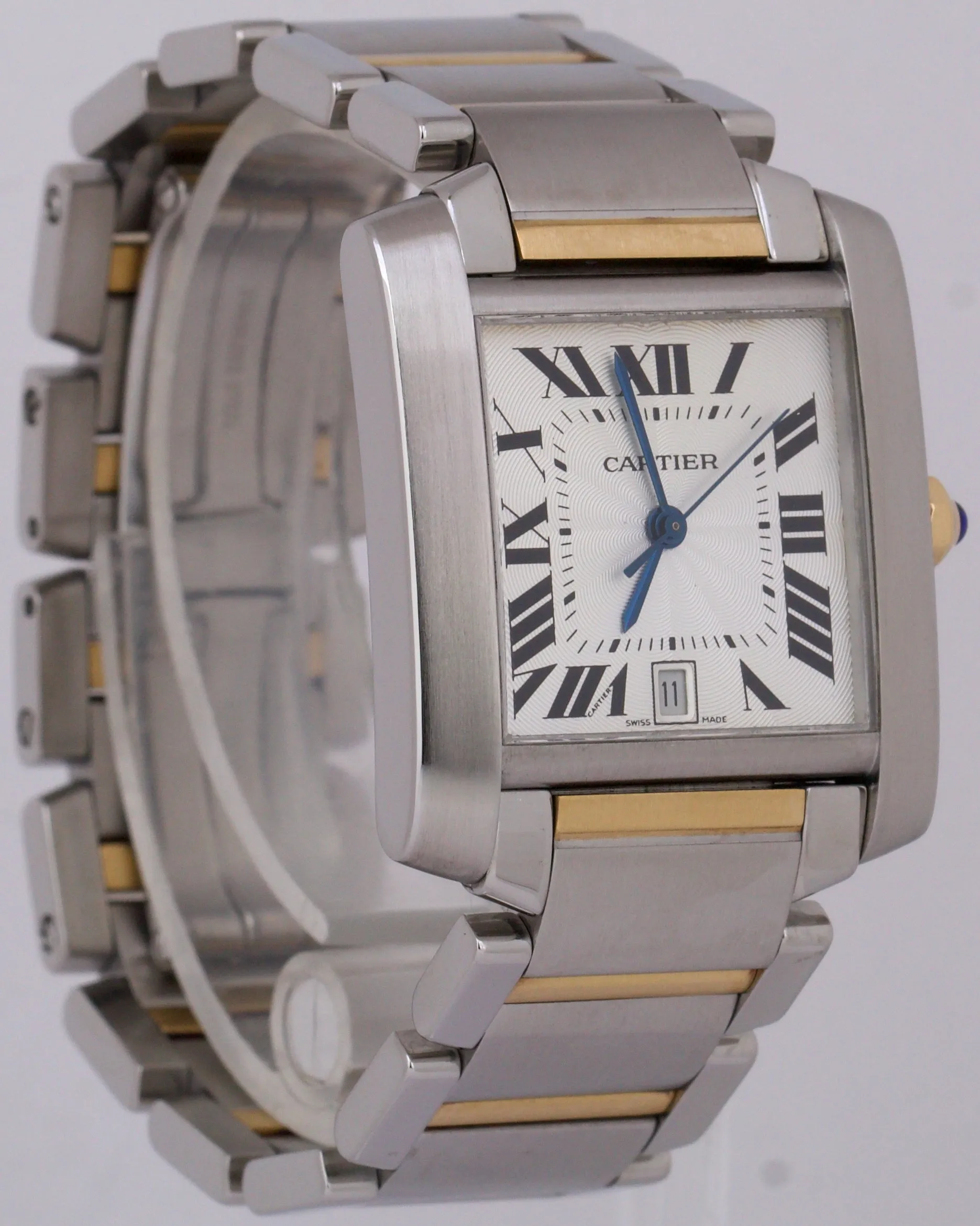 Ladies Cartier Tank Francaise Two-Tone 18K Gold Stainless Silver Guilloche 2302