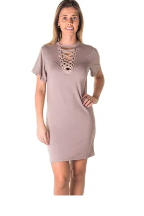 Ladies fashion knit bodycon v neck lace up mini dress