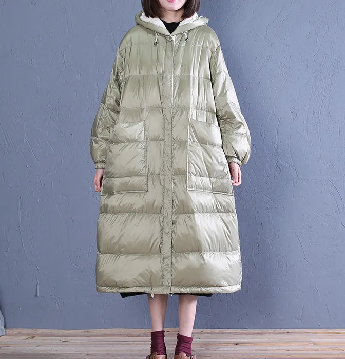 Large Pockets Puffer Coat A-line Casual Long Hooded Winter Women Down Jacket 53002