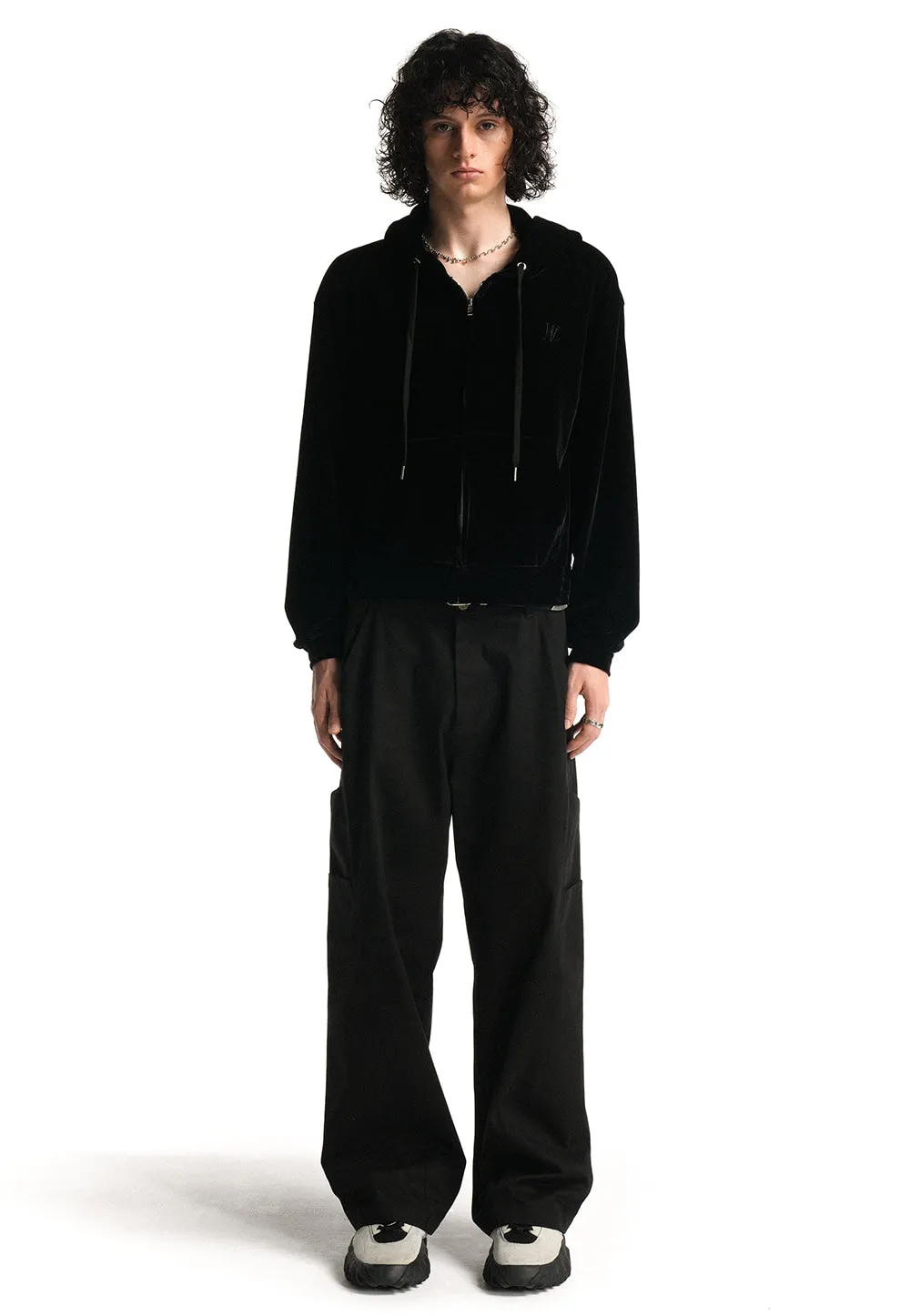 Layered side pocket cotton pants black