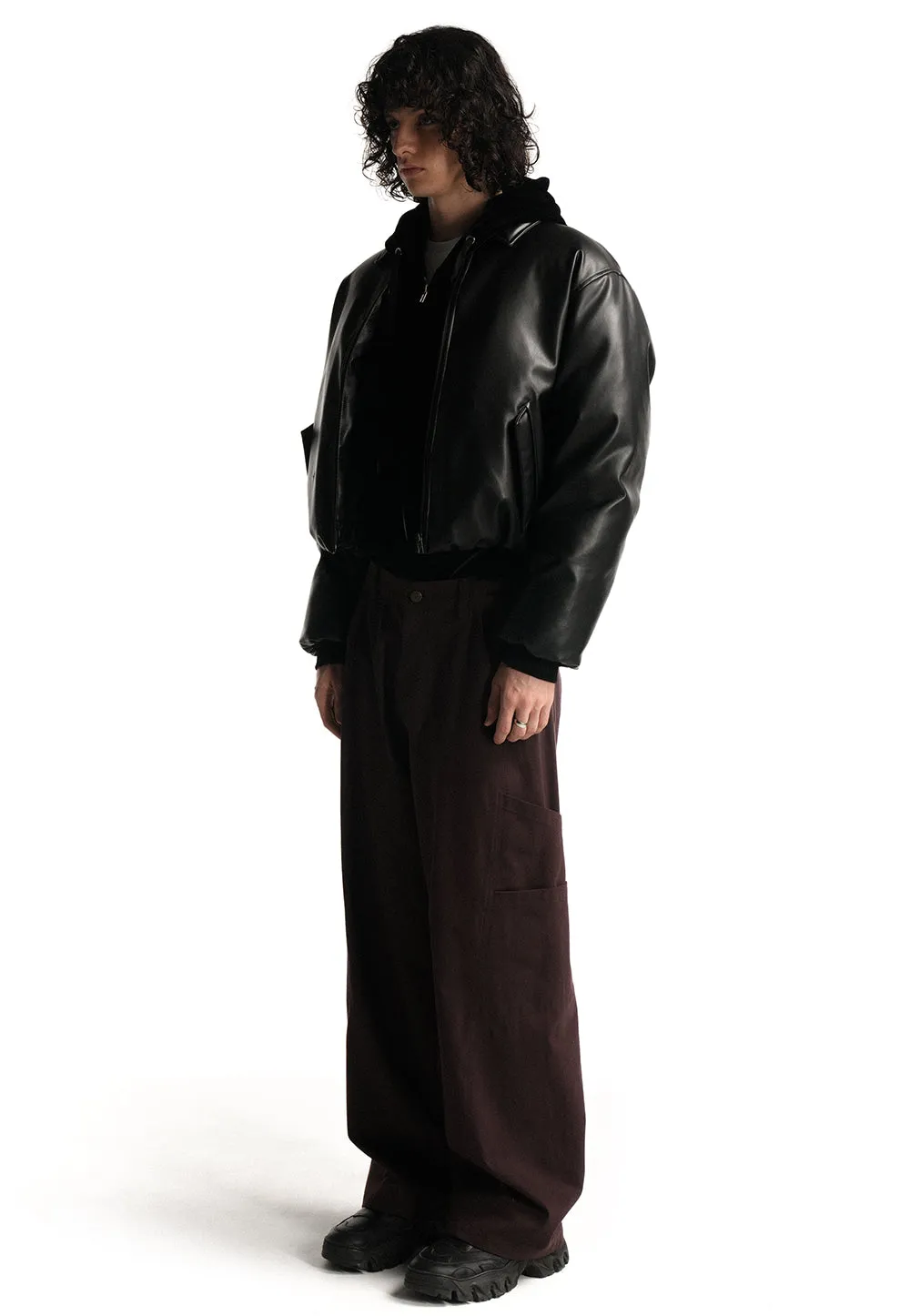 Layered side pocket cotton pants dark brown