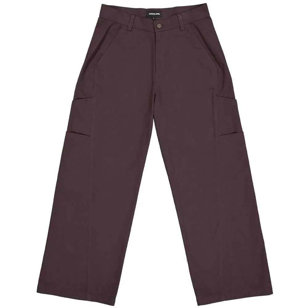 Layered side pocket cotton pants dark brown