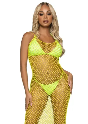 Leg Avenue Woven Twist Net Backless Maxi Dress - One Size - Lemon