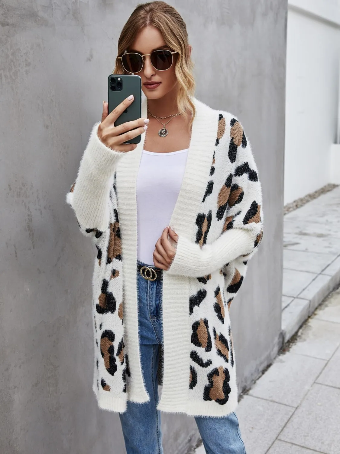 Leopard Pattern Fuzzy Cardigan