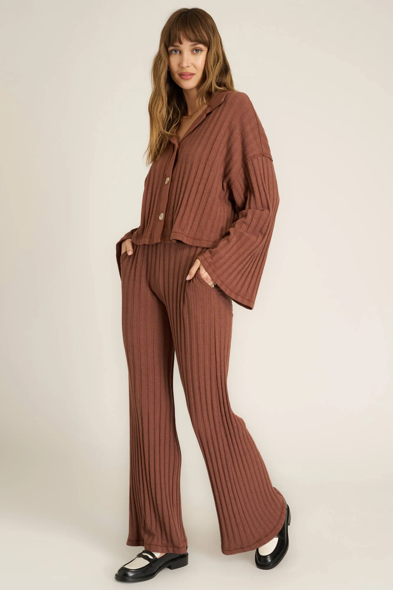 Lights Out Rib Pant - Russet Brown