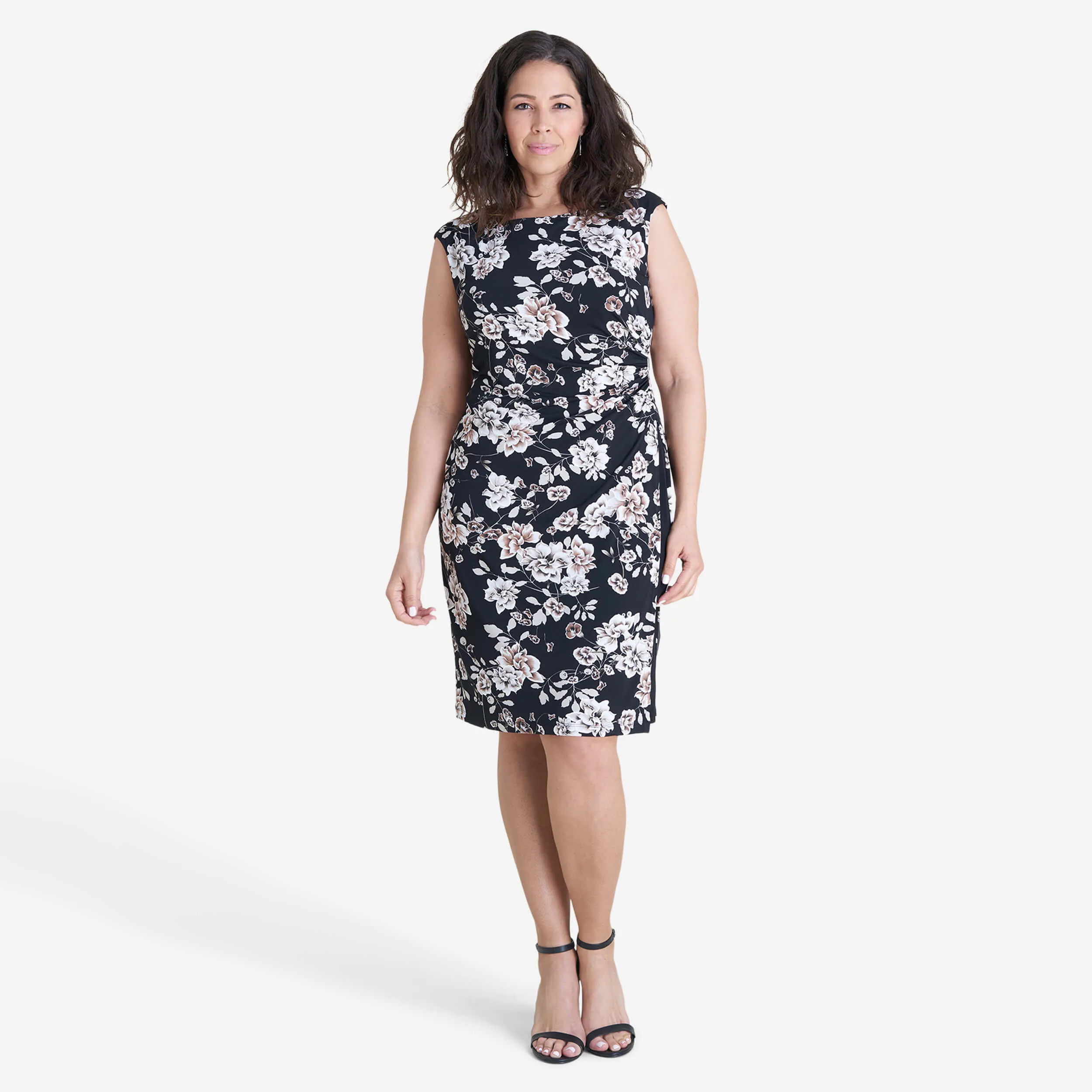 Liz Taupe Floral Sleeveless Bodycon Dress