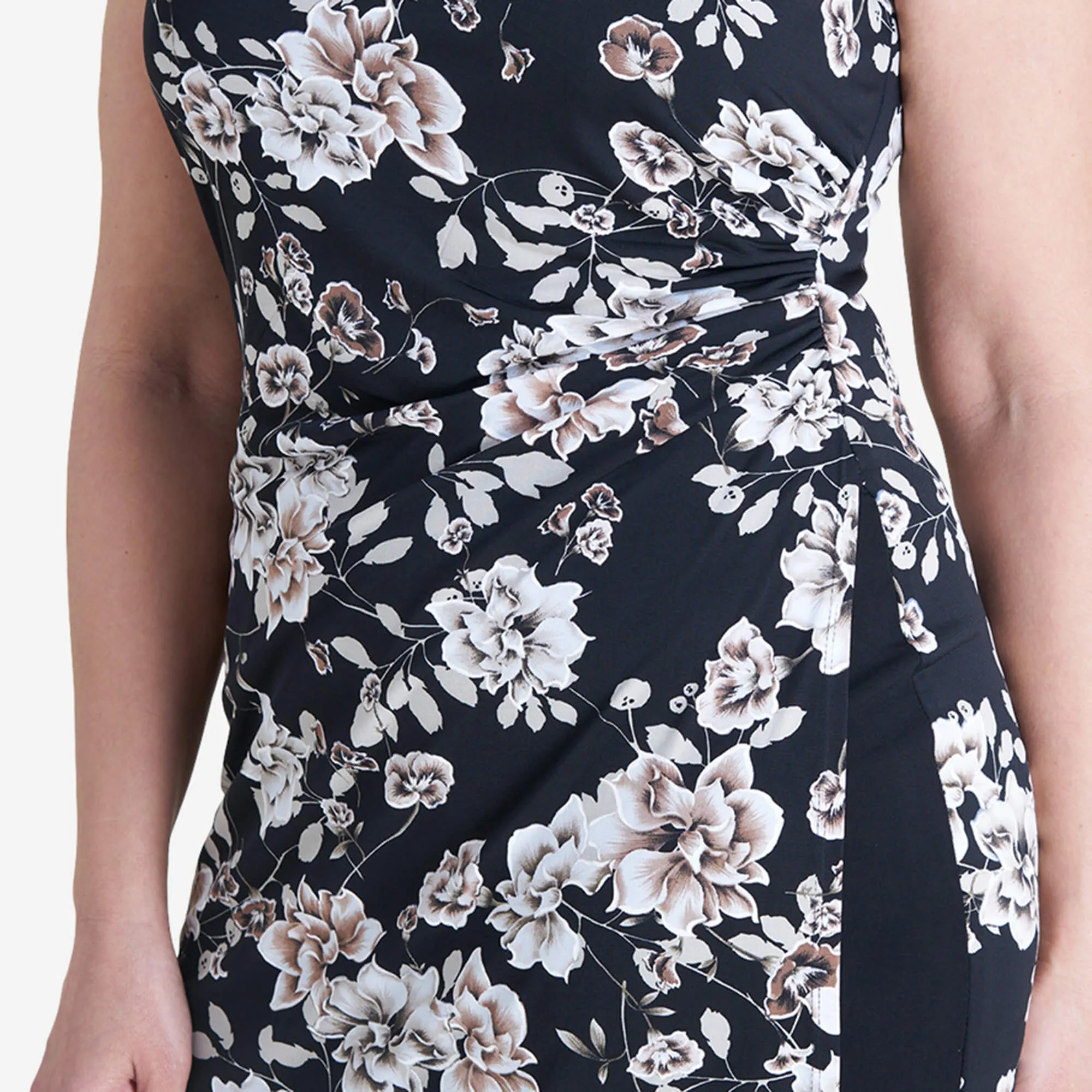 Liz Taupe Floral Sleeveless Bodycon Dress