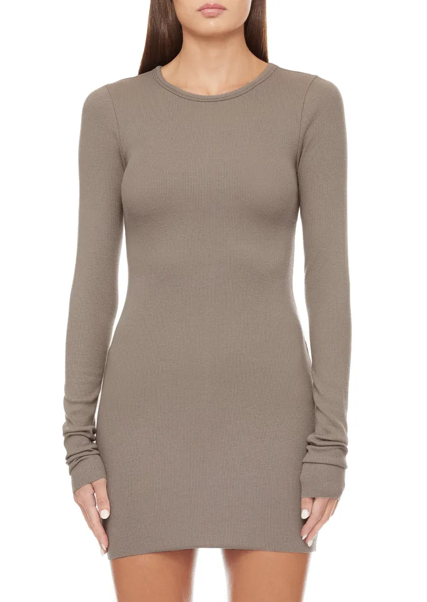 Long Sleeve Crewneck Dress Mini - Clay