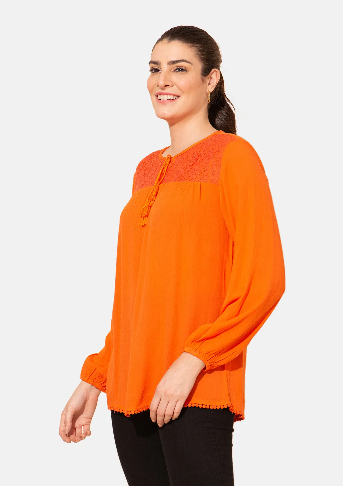 Long Sleeved Top With Broderie Yoke