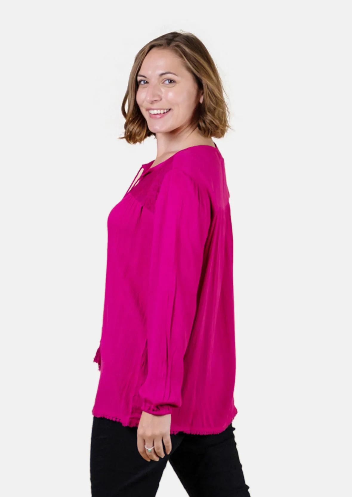 Long Sleeved Top With Broderie Yoke