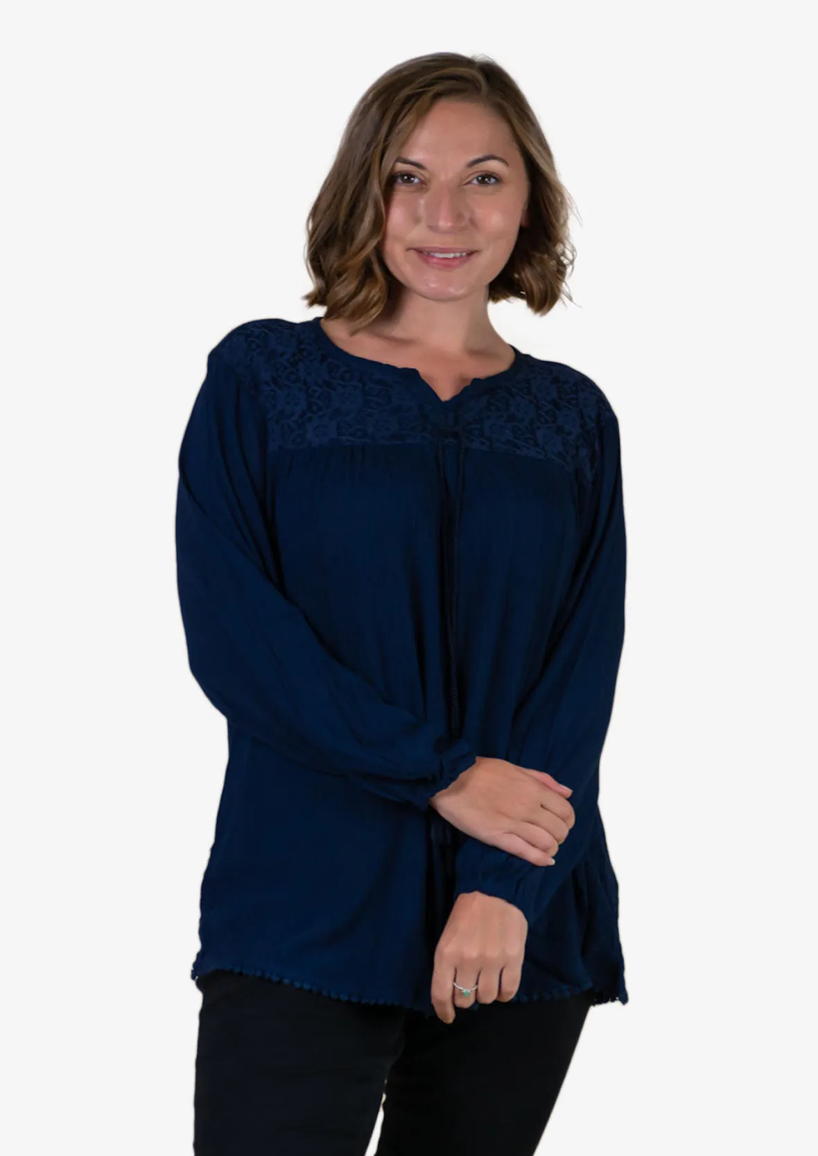 Long Sleeved Top With Broderie Yoke