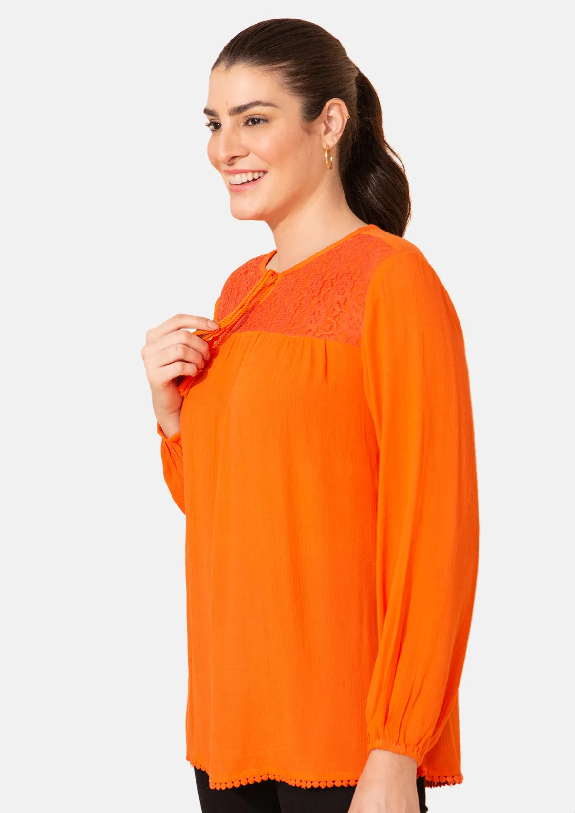 Long Sleeved Top With Broderie Yoke