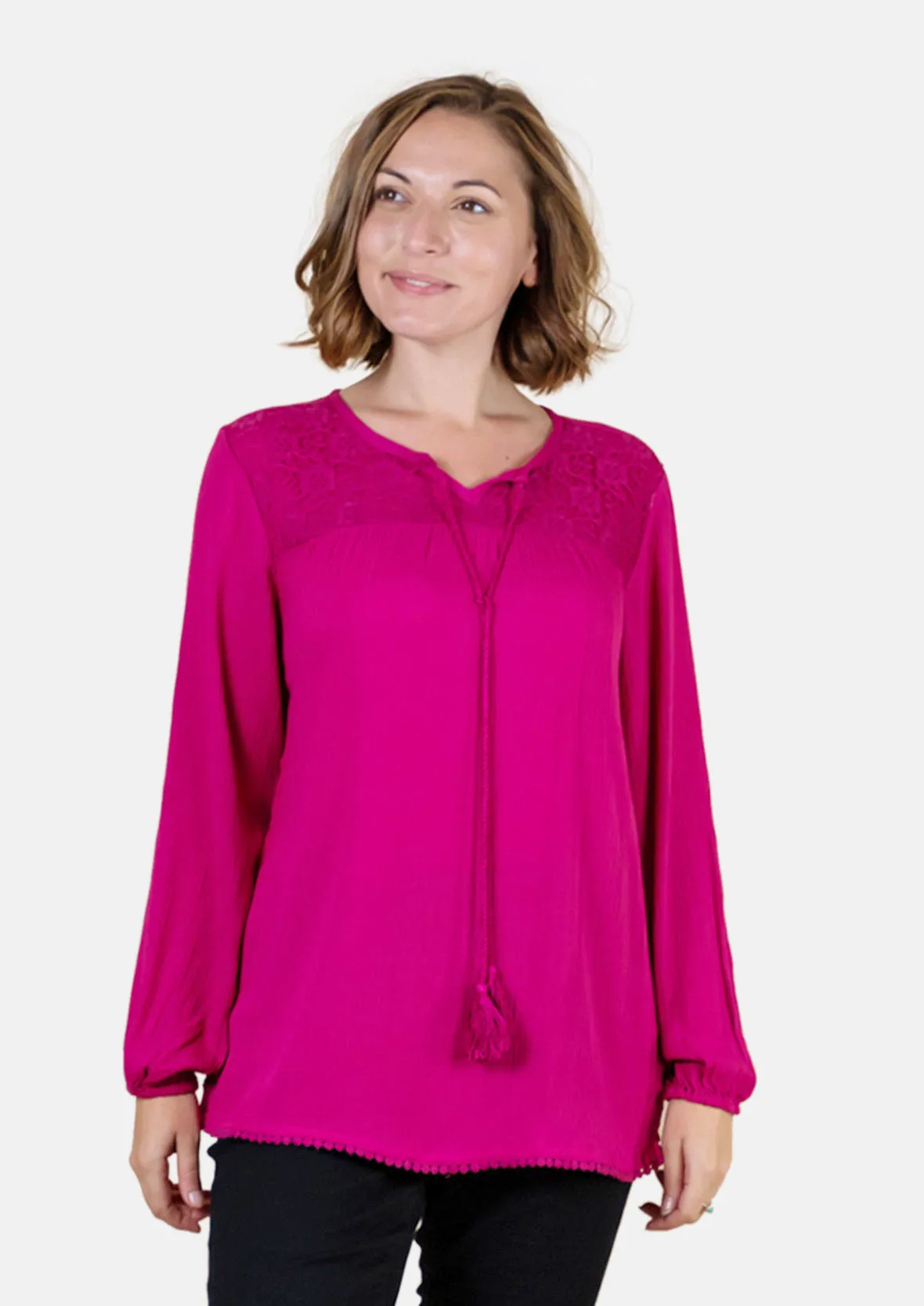 Long Sleeved Top With Broderie Yoke