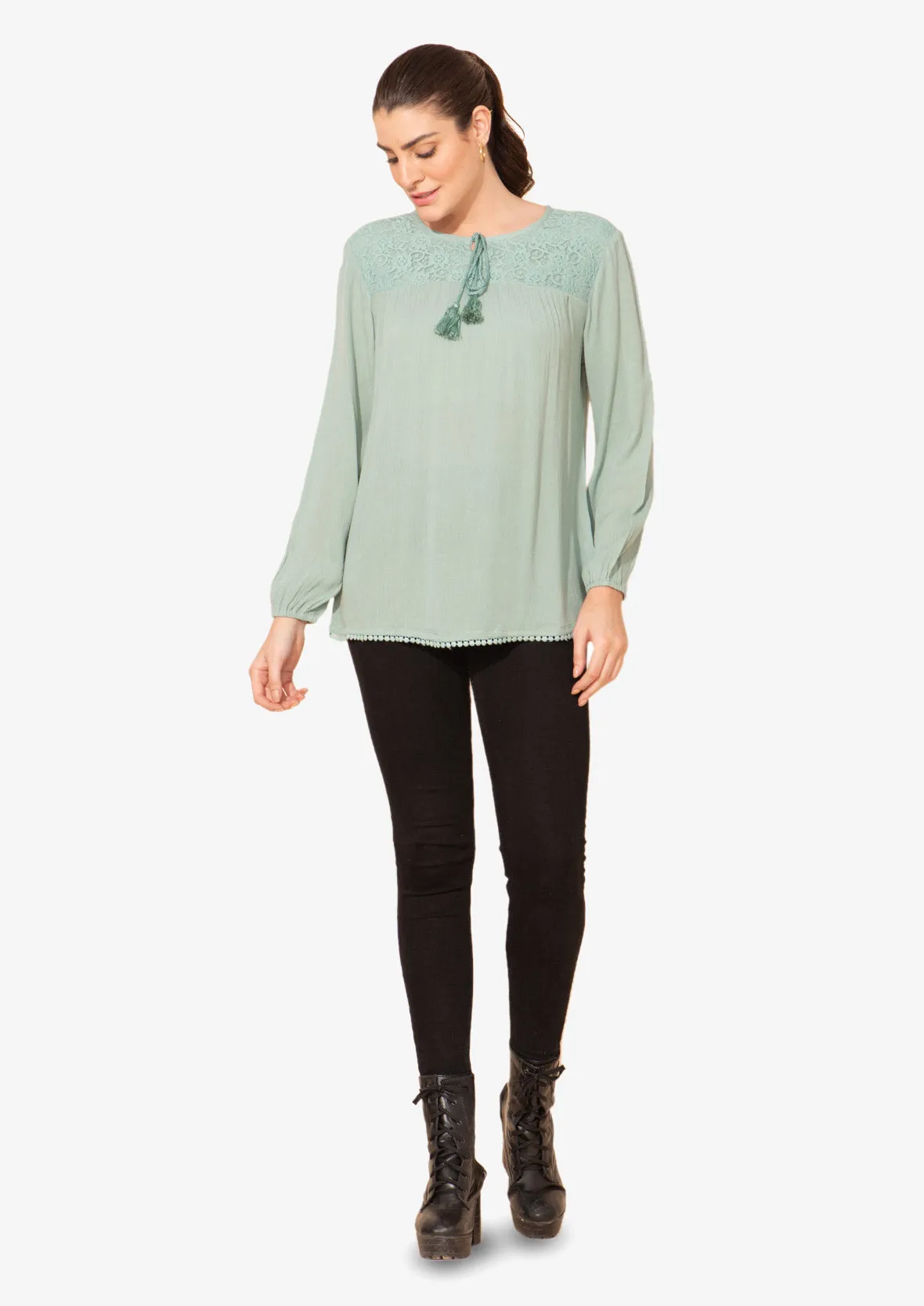 Long Sleeved Top With Broderie Yoke