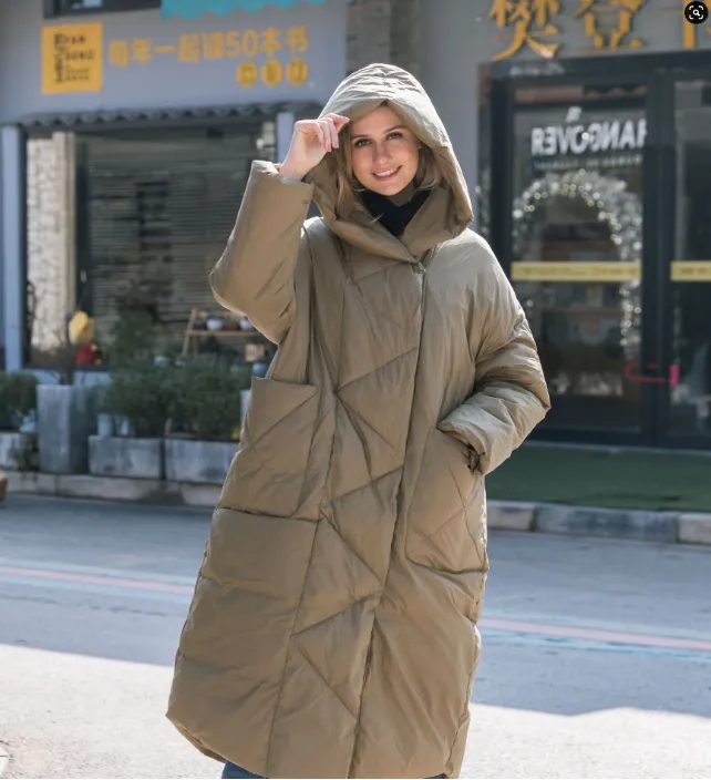 Loose Casual Long Hooded Winter Women Down Jacket