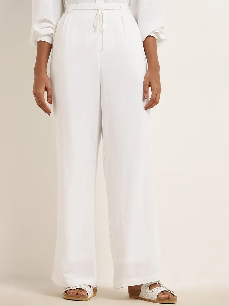 LOV White High-Rise Flared Cotton Pants