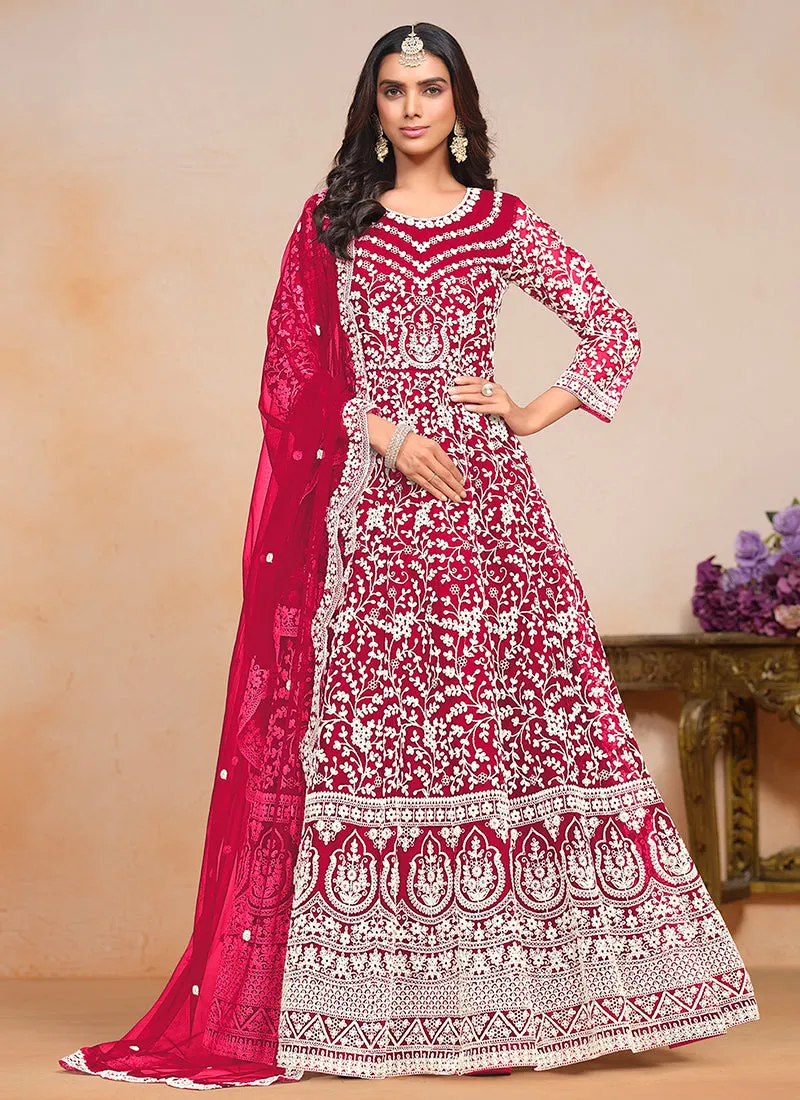 Magenta Pink Designer Embroidery Festive Anarkali Suit