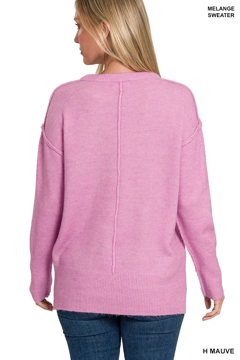 Mauve Melange Hi-Low Pocket Sweater