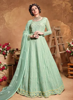 Mint Green Embroidered Wedding Anarkali Suit