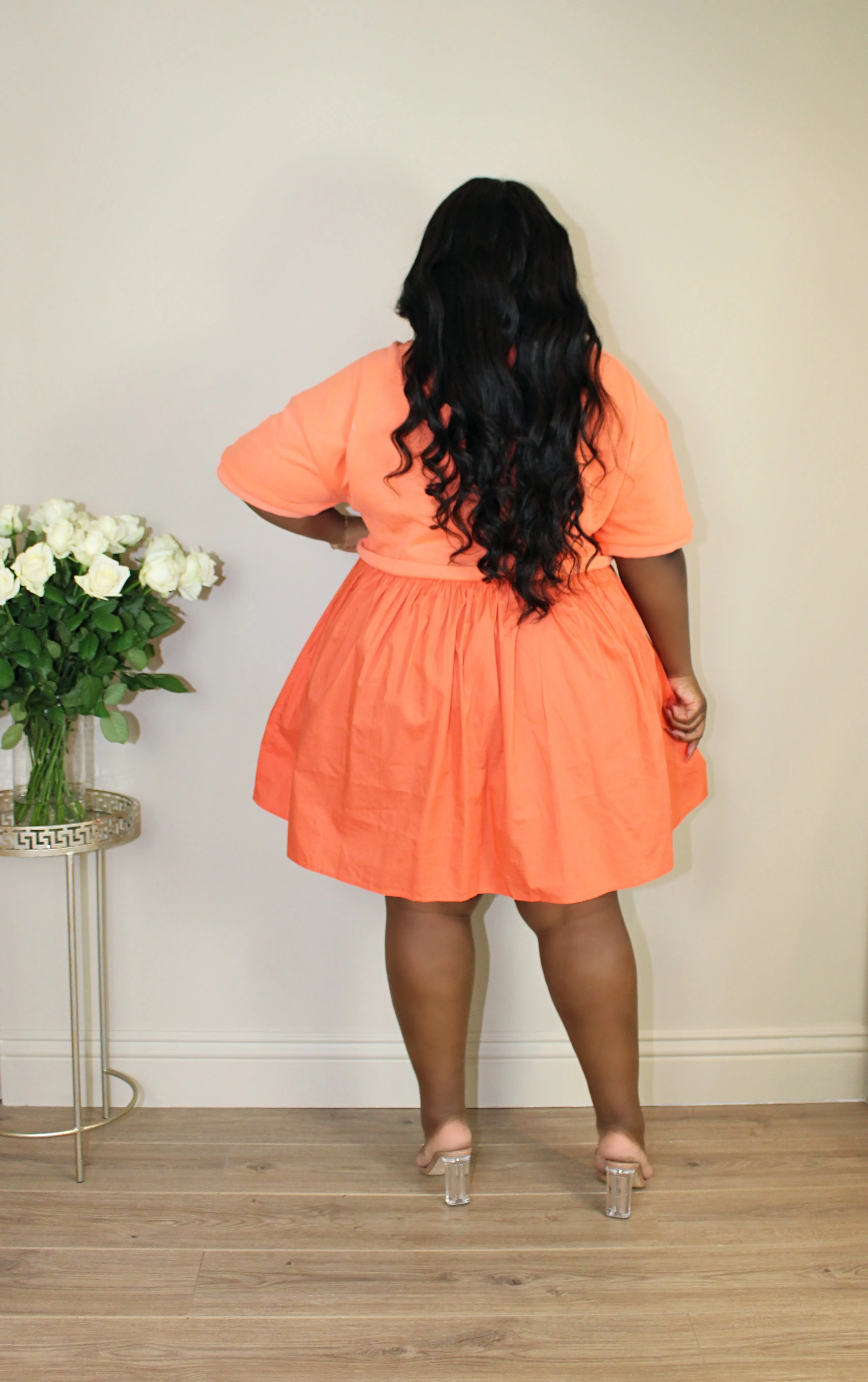 Mixed Media  Fit & Flare Sweater Dress | Peachy Coral