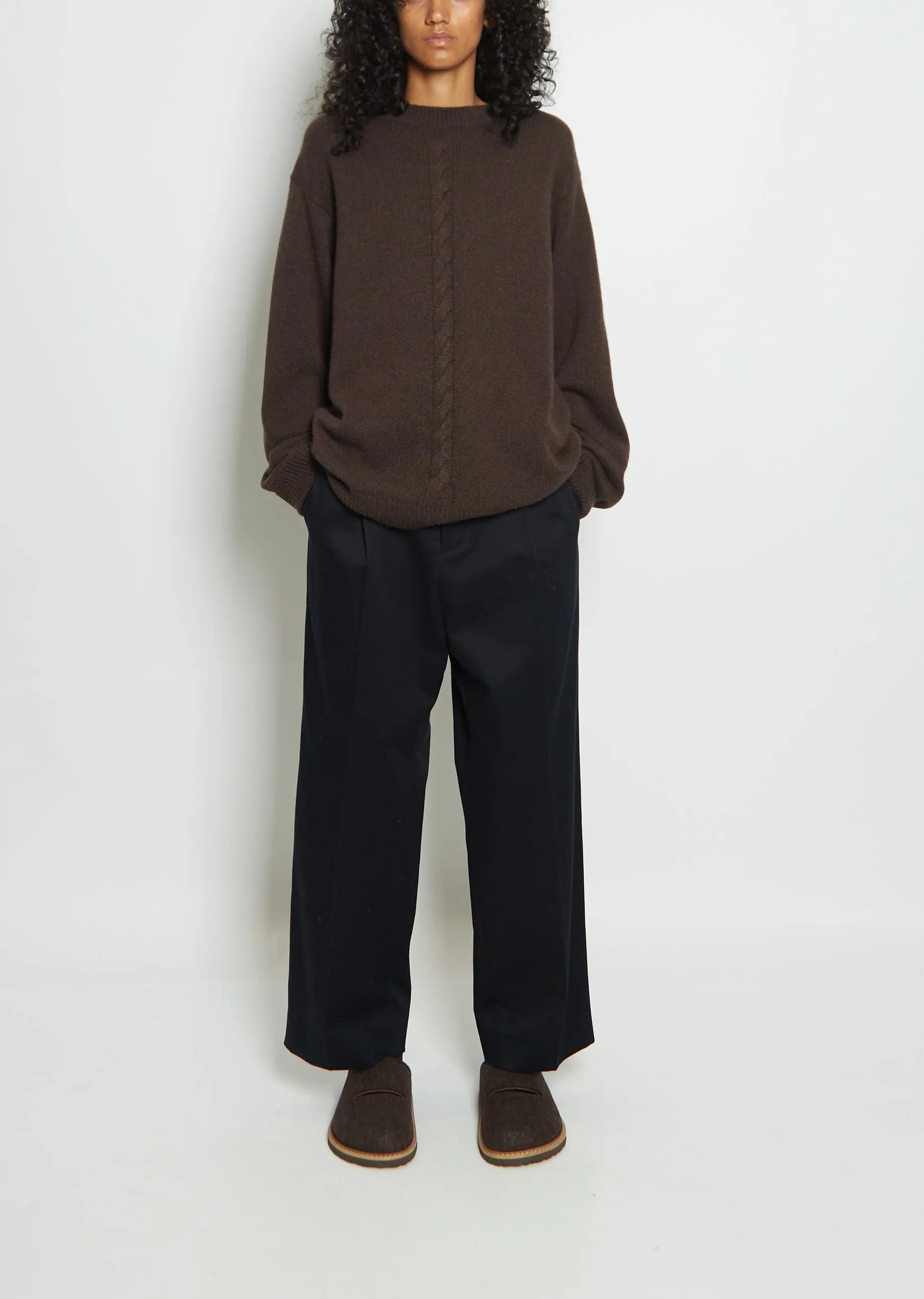 Mood Front Cable Cashmere Sweater — Chocolate