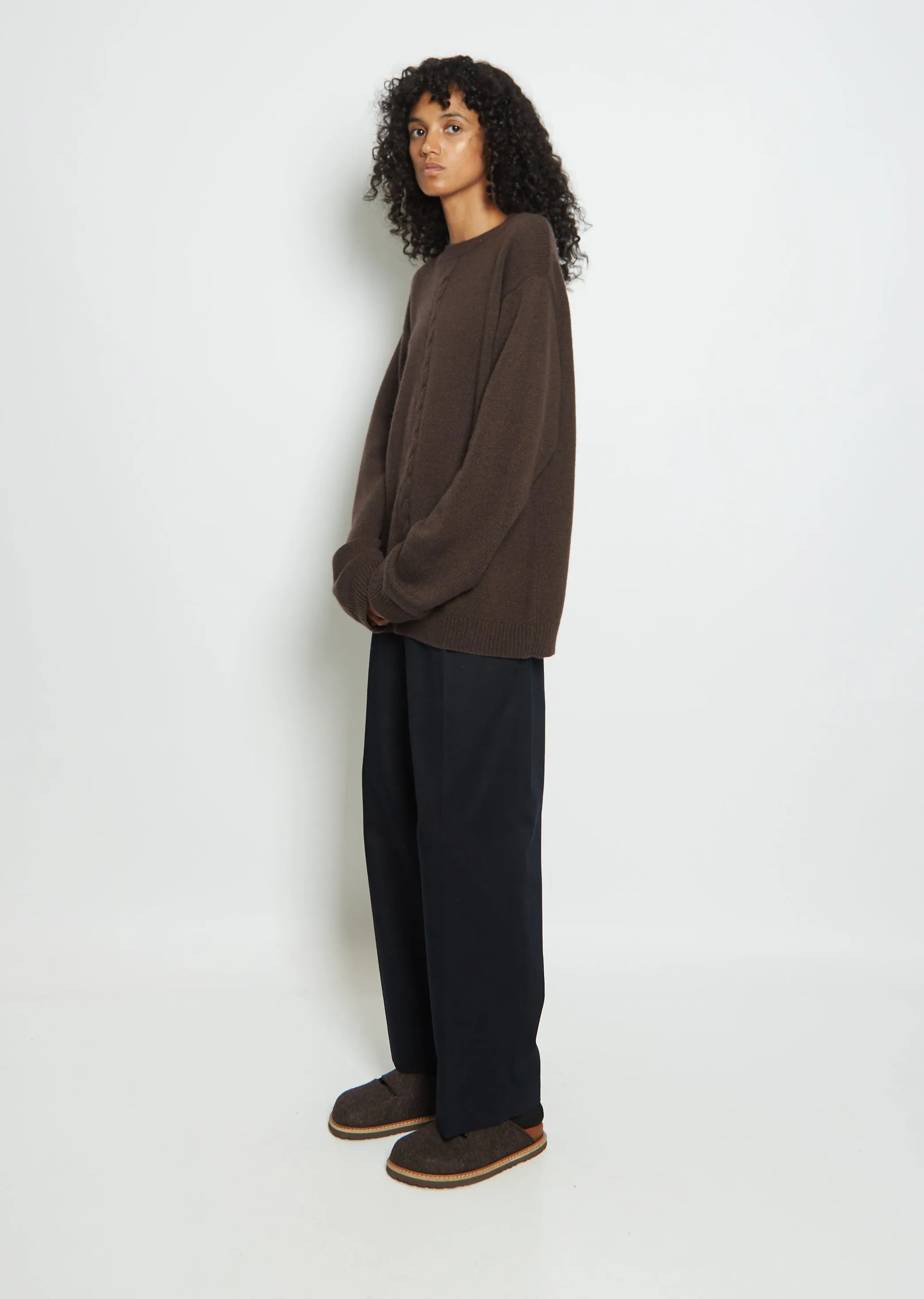 Mood Front Cable Cashmere Sweater — Chocolate