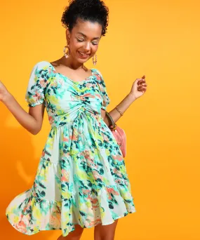 Multi Colour Knee Length Floral Dress