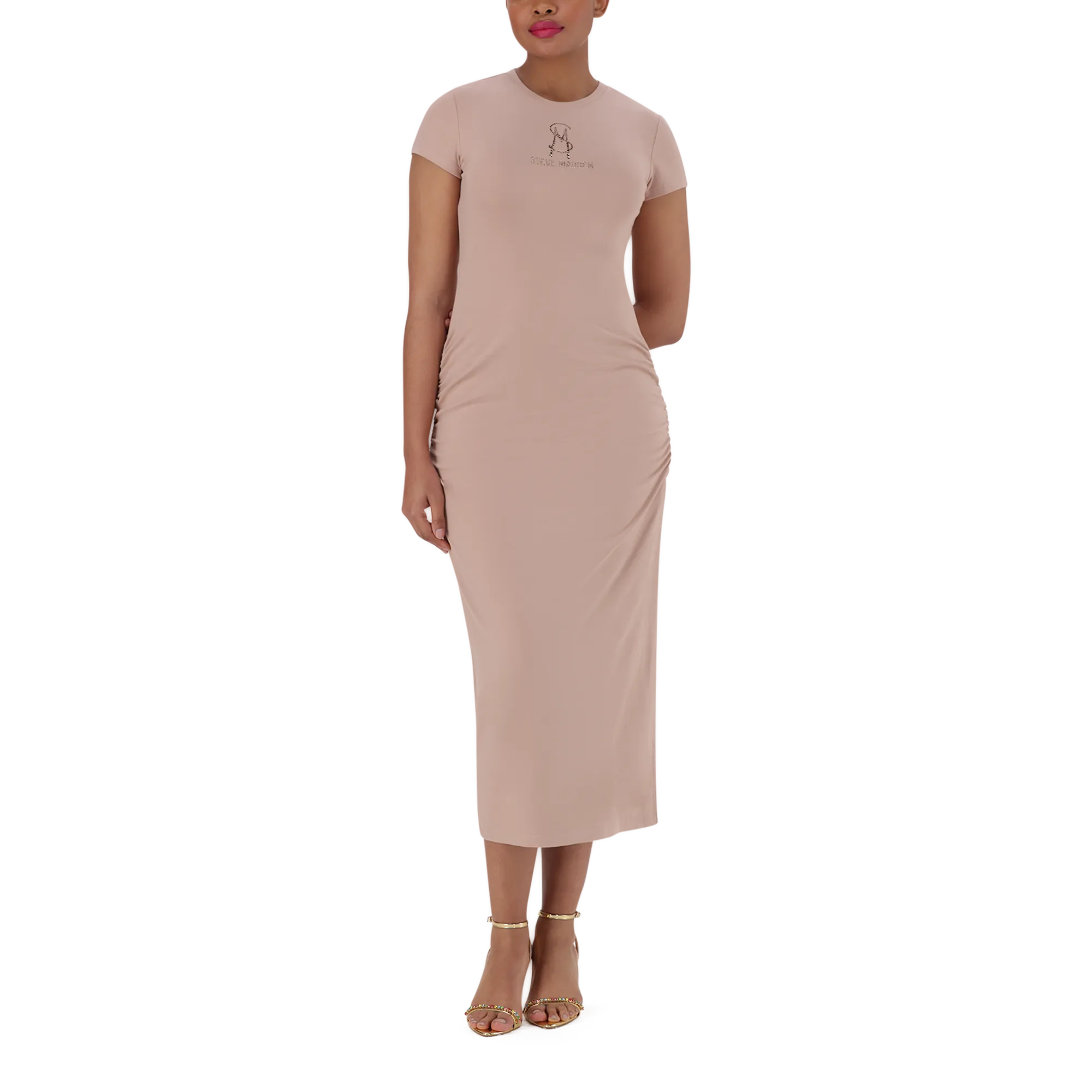 MYLIA TAUPE BODYCON MIDI DRESS