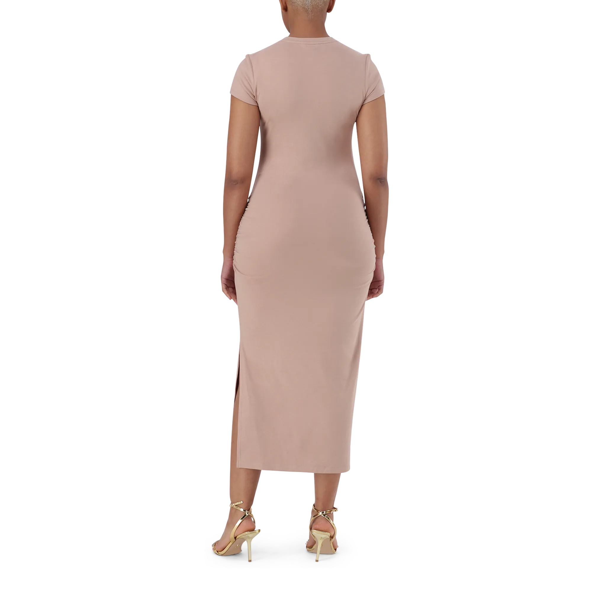 MYLIA TAUPE BODYCON MIDI DRESS