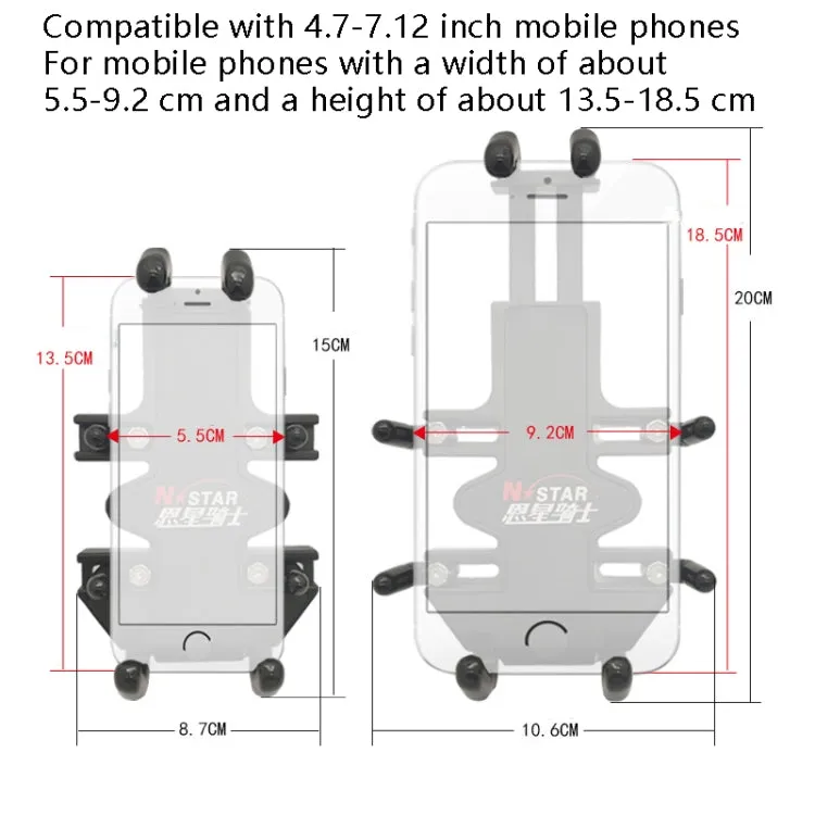 N-STAR NJN001 Motorcycle Bicycle Compatible Mobile Phone Bracket Aluminum Accessories Riding Equipment(With Crooked Ball Head)