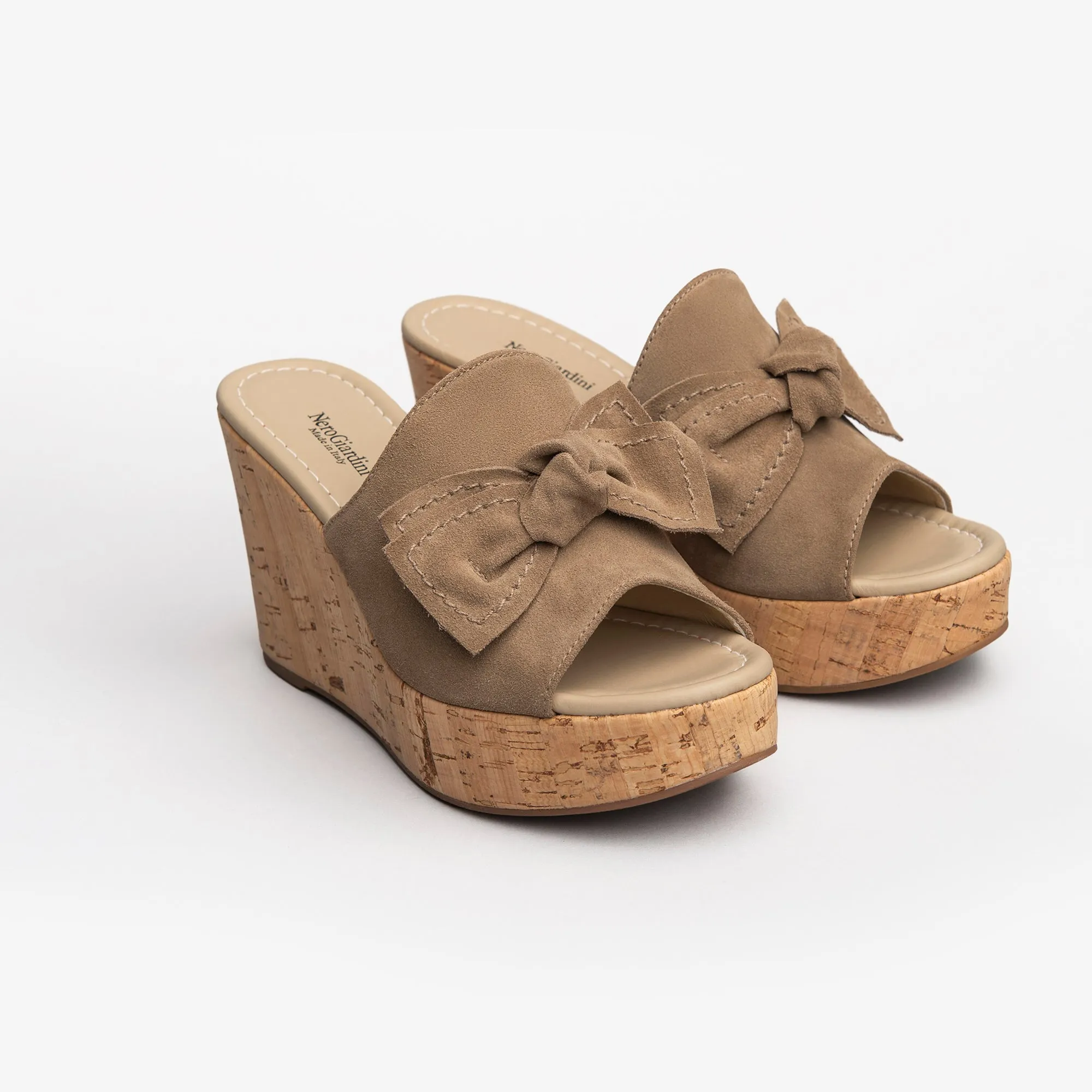 NeroGiardini Tan Suede Wedge Sandals