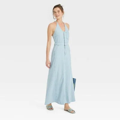 New - Universal Thread Women's Halter Summer Denim Maxi Dress