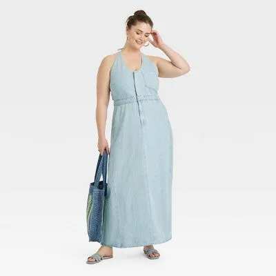 New - Universal Thread Women's Halter Summer Denim Maxi Dress