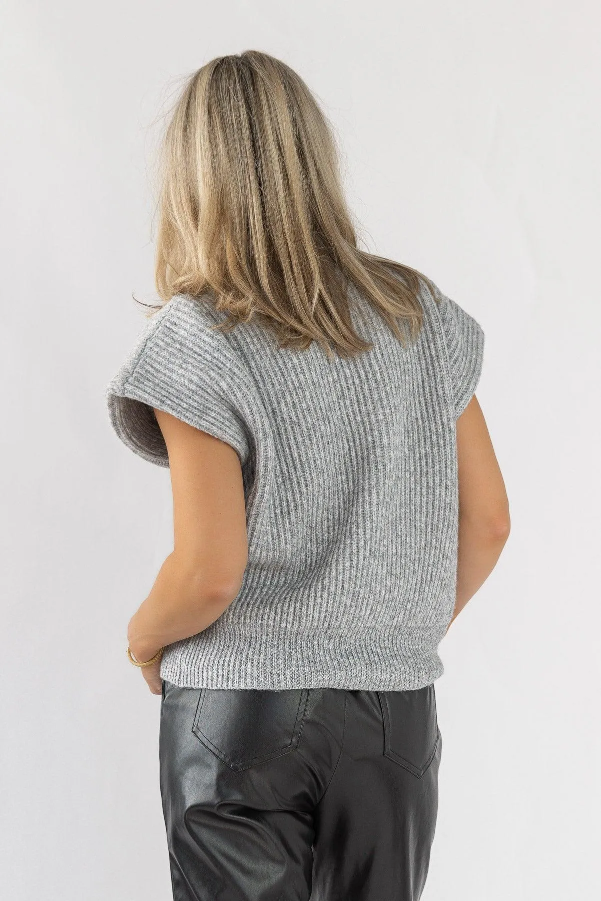 Nia Grey Power Shoulder Sweater Vest - Final Sale