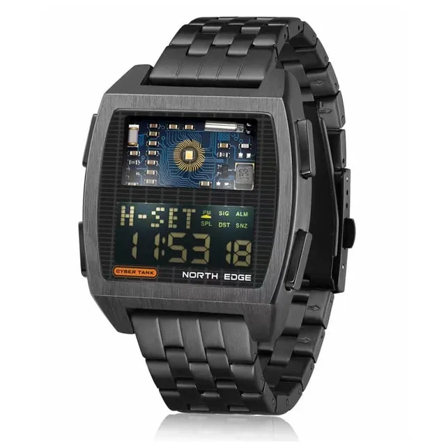 NORTH EDGE CyberTank Smartwatch: Indoor/Outdoor Exercise with World Time and Auto Light Switch