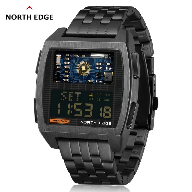 NORTH EDGE CyberTank Smartwatch: Indoor/Outdoor Exercise with World Time and Auto Light Switch