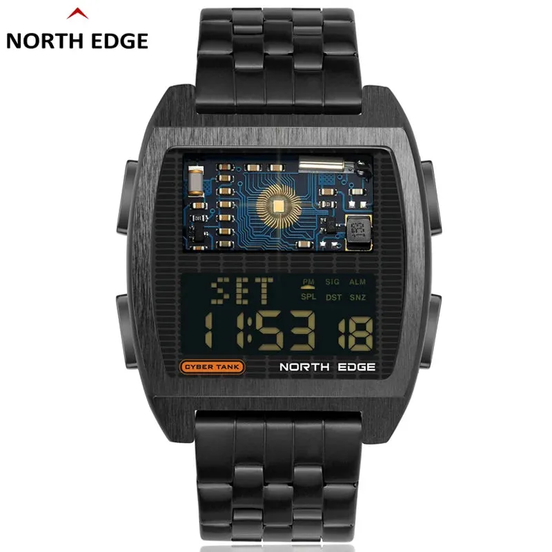 NORTH EDGE CyberTank Smartwatch: Indoor/Outdoor Exercise with World Time and Auto Light Switch