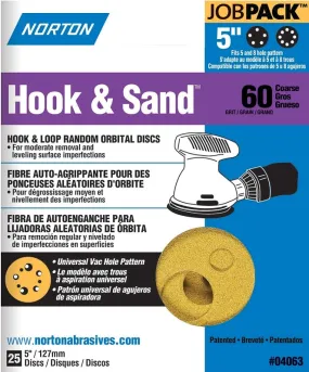 Norton 04063 Sanding Disc, 5 in Dia, Coated, P60 Grit, Coarse, Aluminum Oxide Abrasive, Paper Backing, Universal Vacuum :PK 25: QUANTITY: 1