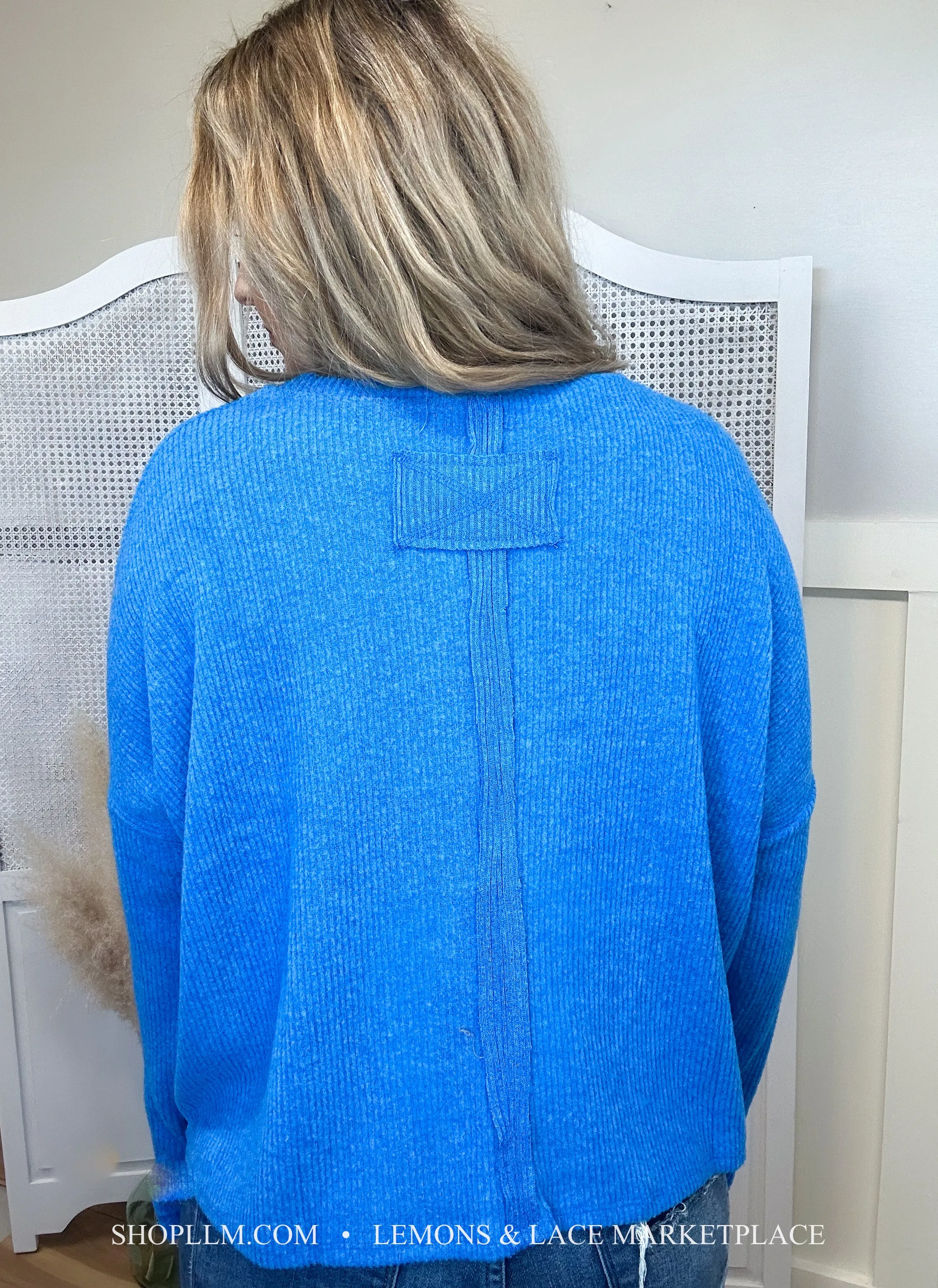 Ocean Blue Ribbed Dolman Sweater