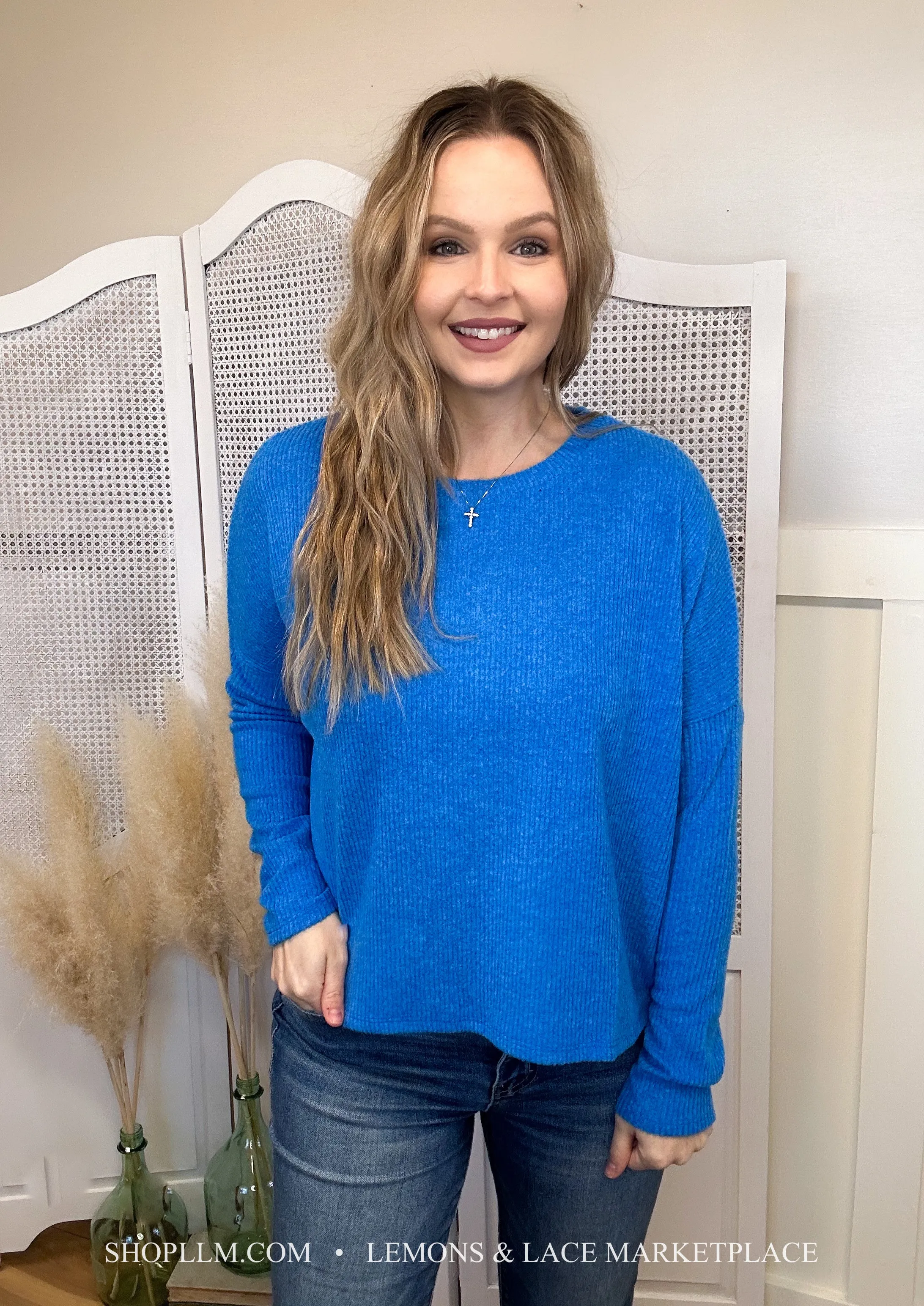 Ocean Blue Ribbed Dolman Sweater